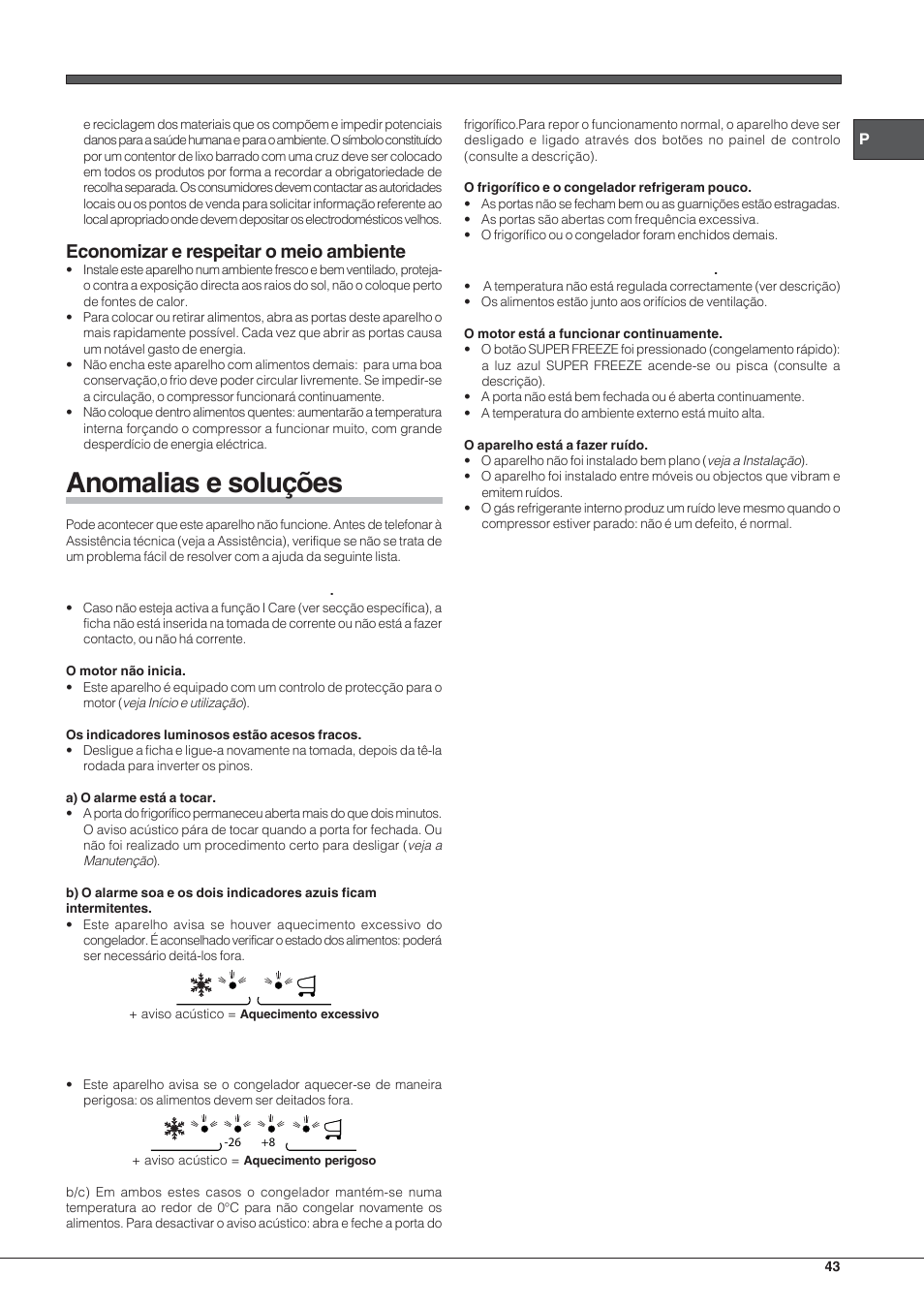 Anomalias e soluções, Economizar e respeitar o meio ambiente | Hotpoint Ariston Combinato Quadrio E4D AAA X C User Manual | Page 43 / 52