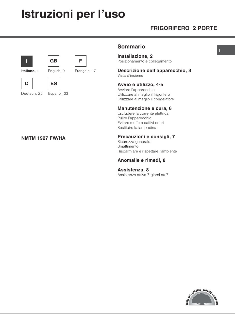 Hotpoint Ariston Doppia Porta NMTM 1927 FW-HA User Manual | 40 pages