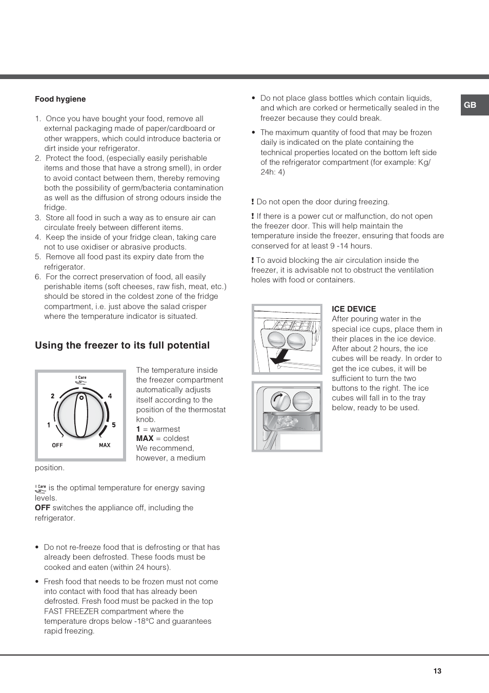 Using the freezer to its full potential | Hotpoint Ariston Doppia Porta NMTM 1927 FW-HA User Manual | Page 13 / 40