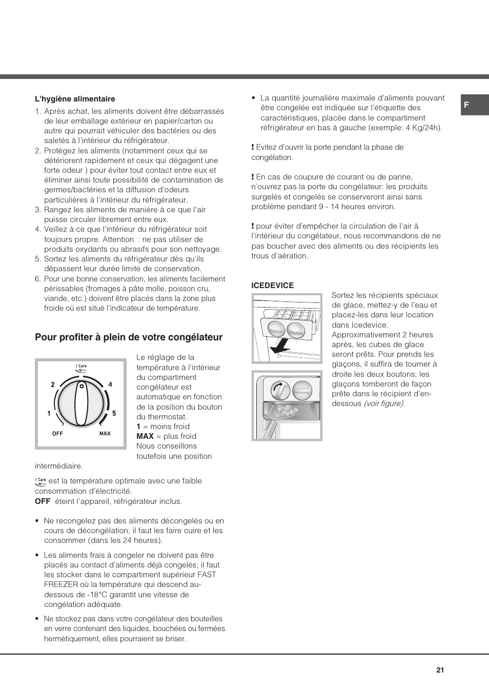 Pour profiter à plein de votre congélateur | Hotpoint Ariston Doppia Porta NMTM 1927 FW-HA User Manual | Page 21 / 40