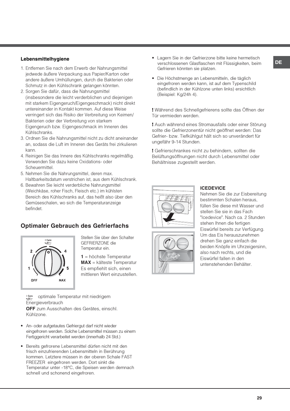 Optimaler gebrauch des gefrierfachs | Hotpoint Ariston Doppia Porta NMTM 1927 FW-HA User Manual | Page 29 / 40