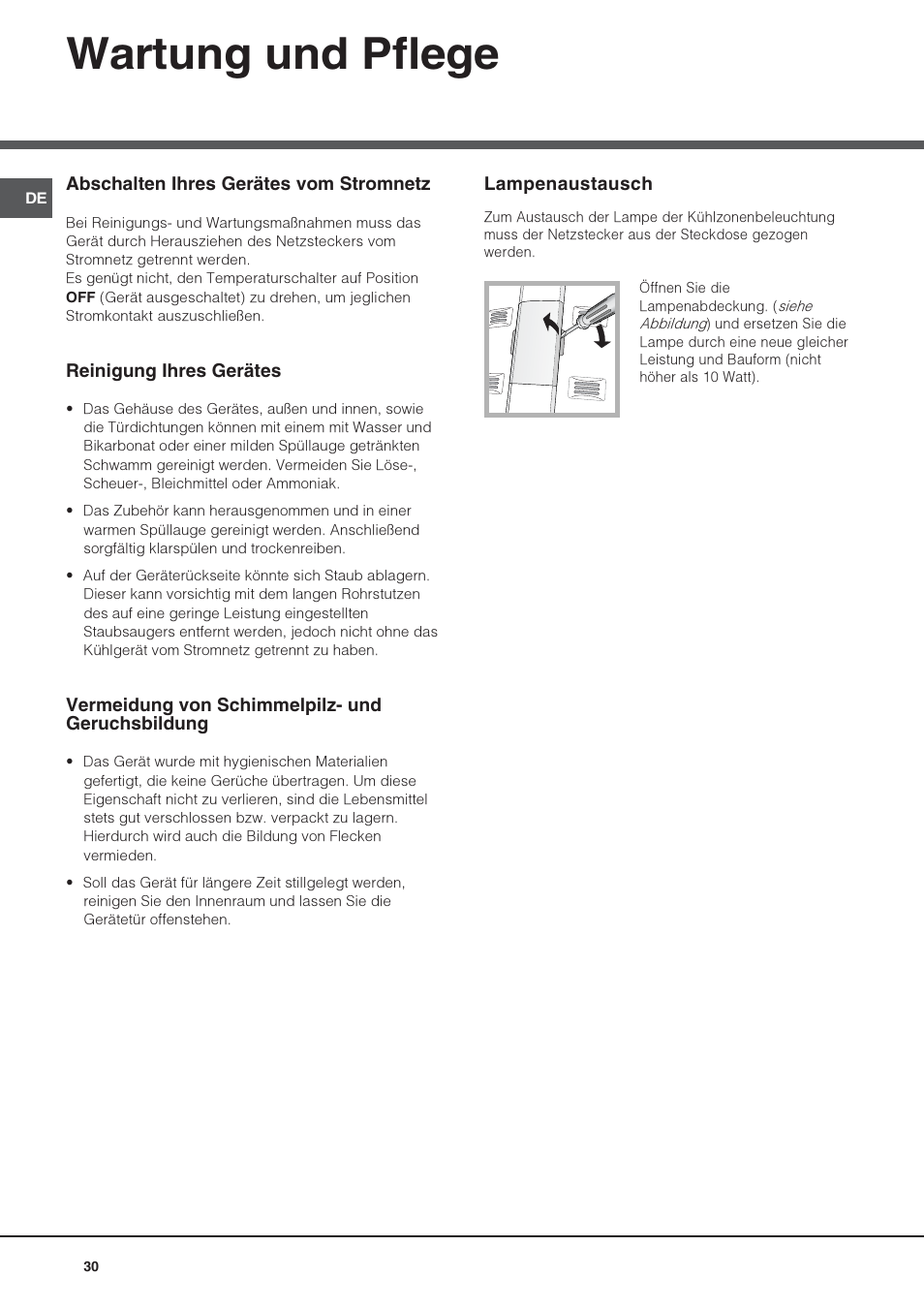 Wartung und pflege | Hotpoint Ariston Doppia Porta NMTM 1927 FW-HA User Manual | Page 30 / 40