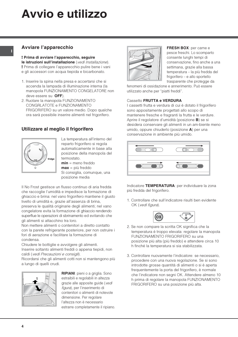 Avvio e utilizzo, Avviare lapparecchio, Utilizzare al meglio il frigorifero | Hotpoint Ariston Doppia Porta NMTM 1927 FW-HA User Manual | Page 4 / 40