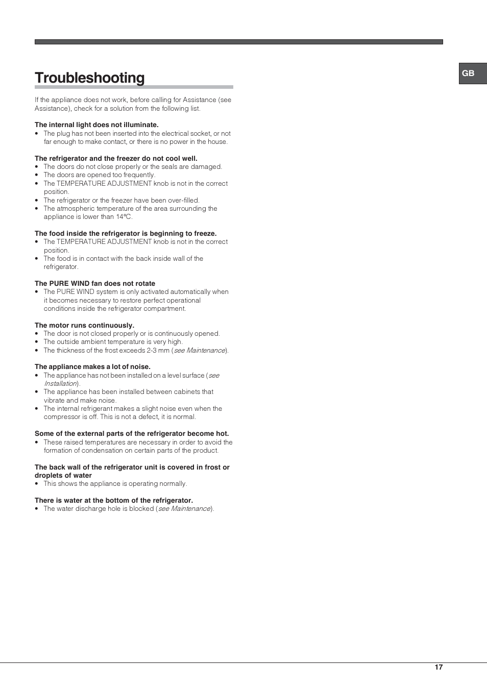 Troubleshooting | Hotpoint Ariston Doppia Porta BDC M45 AA V IX User Manual | Page 17 / 40