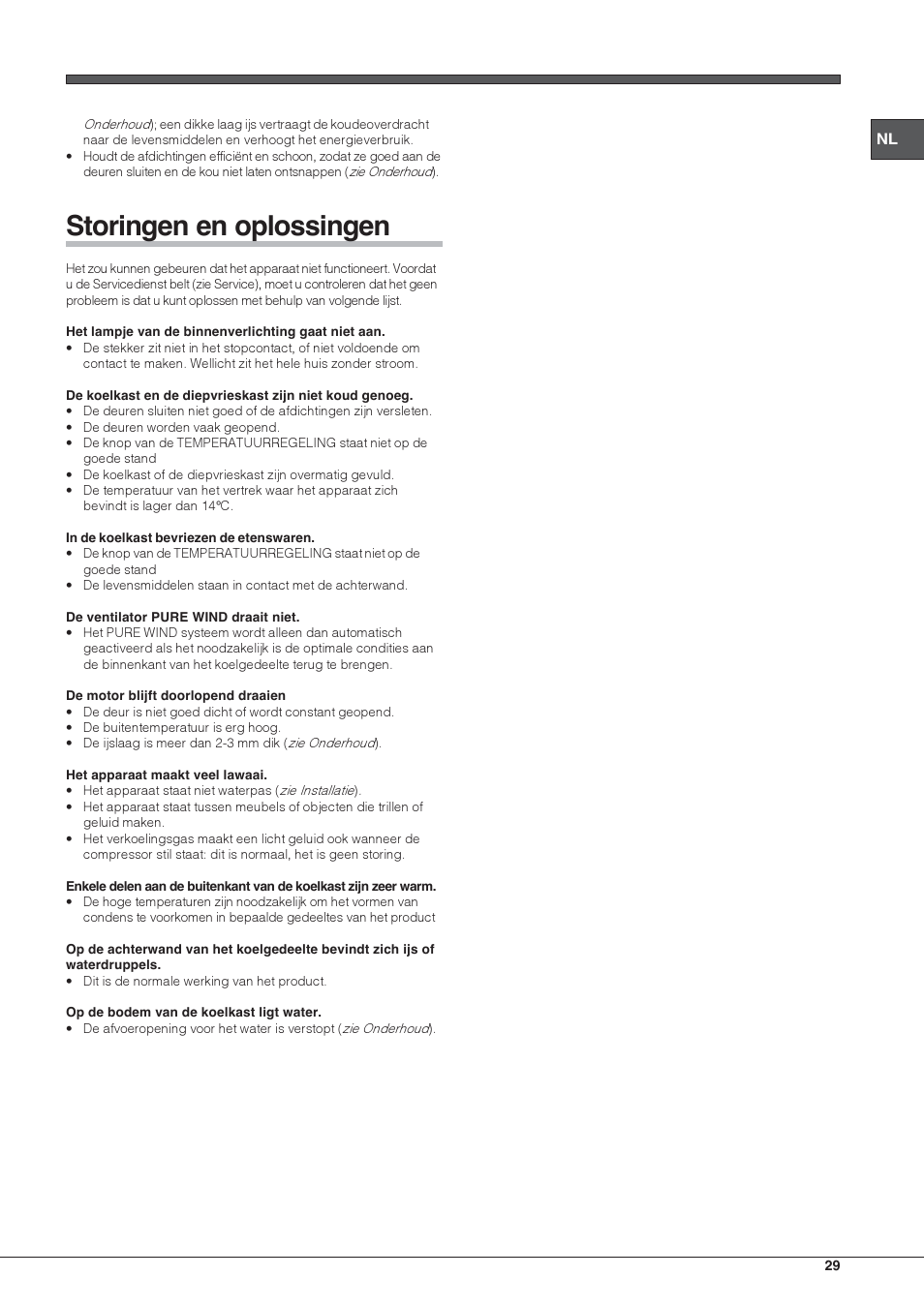 Storingen en oplossingen | Hotpoint Ariston Doppia Porta BDC M45 AA V IX User Manual | Page 29 / 40