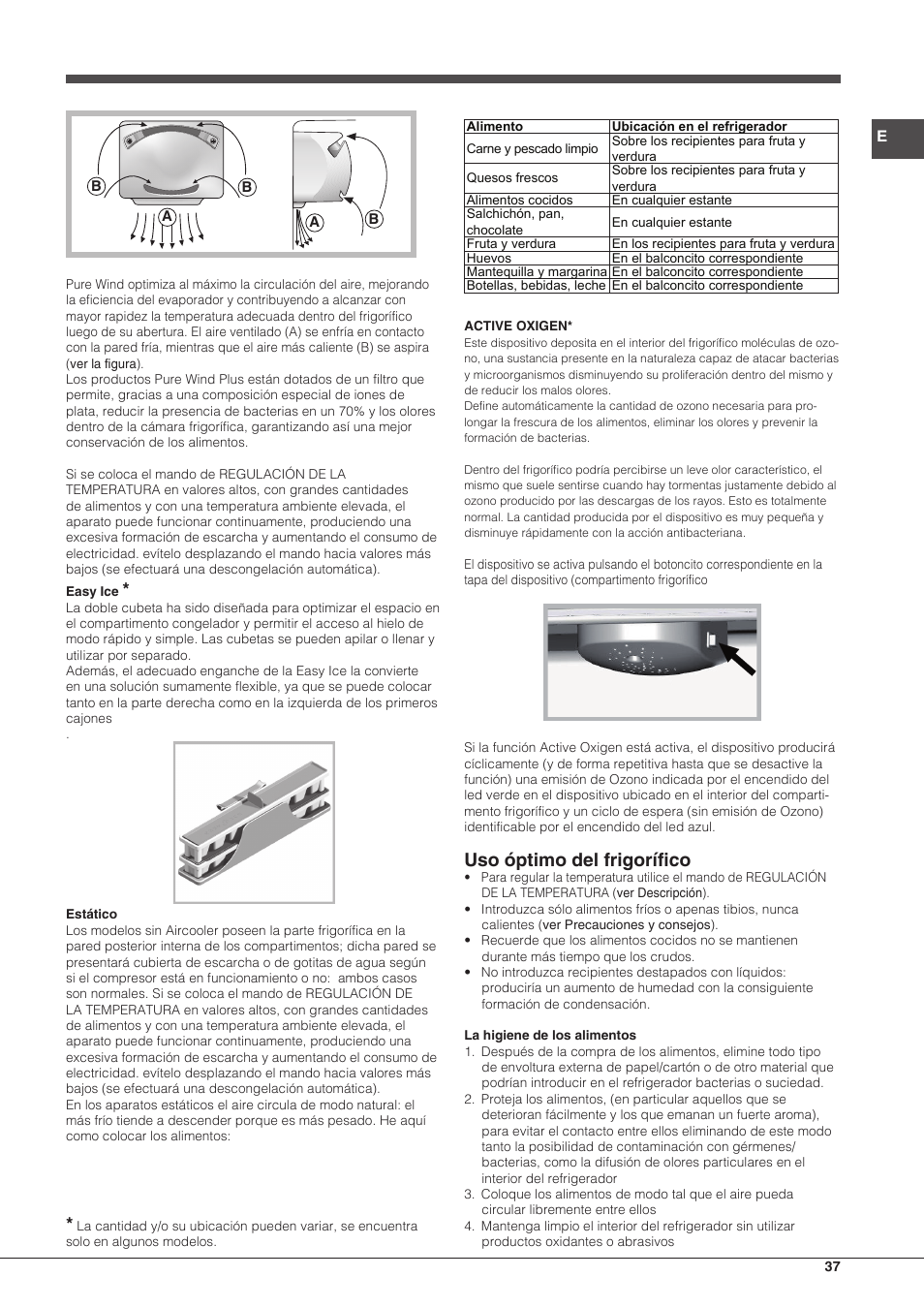 Uso óptimo del frigorífico | Hotpoint Ariston SBM 18 series User Manual | Page 37 / 64