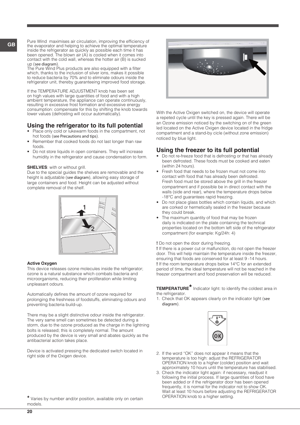 Using the refrigerator to its full potential, Using the freezer to its full potential | Hotpoint Ariston Doppia Porta ETM 17321 V O3 User Manual | Page 20 / 62