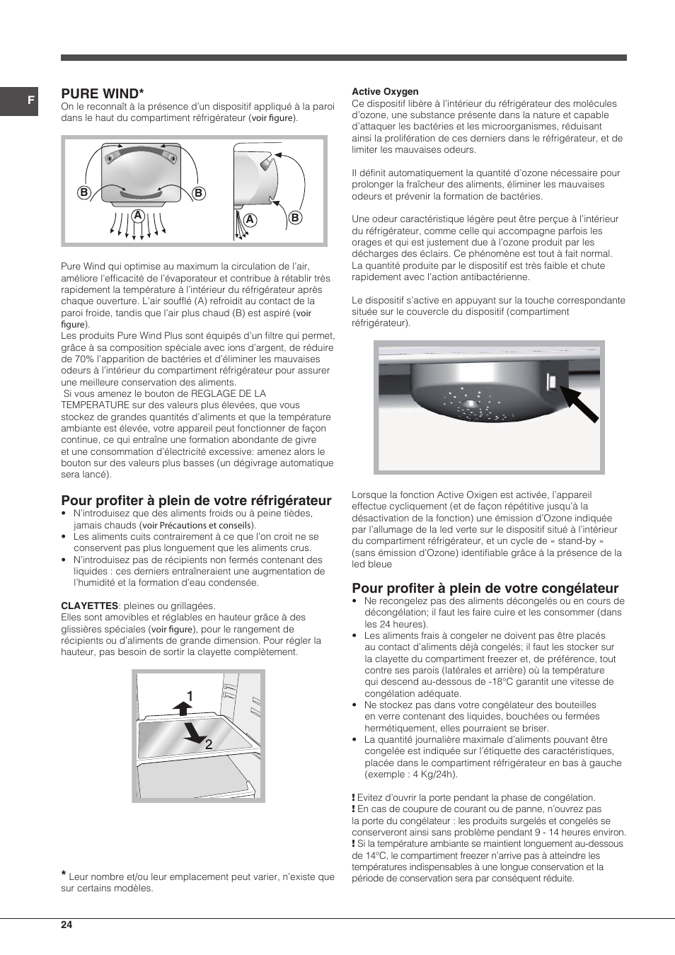 Pure wind, Pour profiter à plein de votre réfrigérateur, Pour profiter à plein de votre congélateur | Hotpoint Ariston Doppia Porta ETM 17321 V O3 User Manual | Page 24 / 62