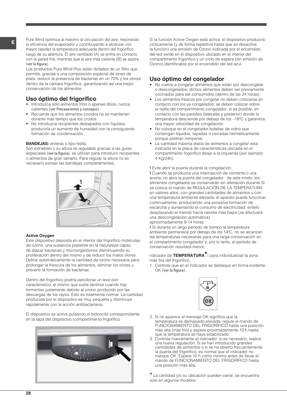 Uso óptimo del frigorífico, Uso óptimo del congelador | Hotpoint Ariston Doppia Porta ETM 17321 V O3 User Manual | Page 28 / 62
