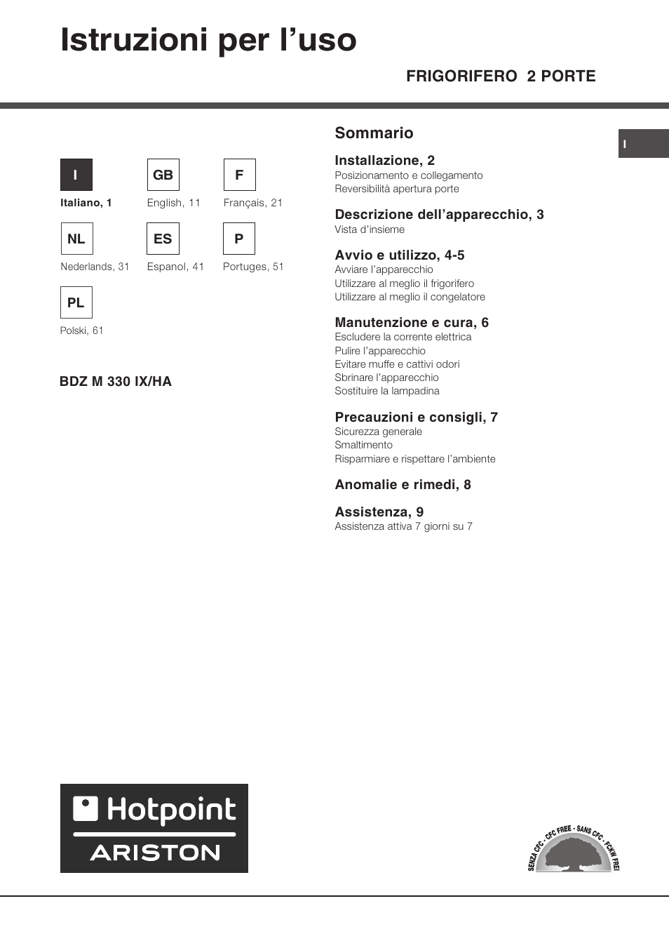 Hotpoint Ariston Doppia Porta BDZ M 330 IX-HA User Manual | 72 pages