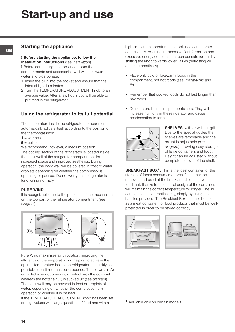 Start-up and use | Hotpoint Ariston Doppia Porta BDZ M 330 IX-HA User Manual | Page 14 / 72
