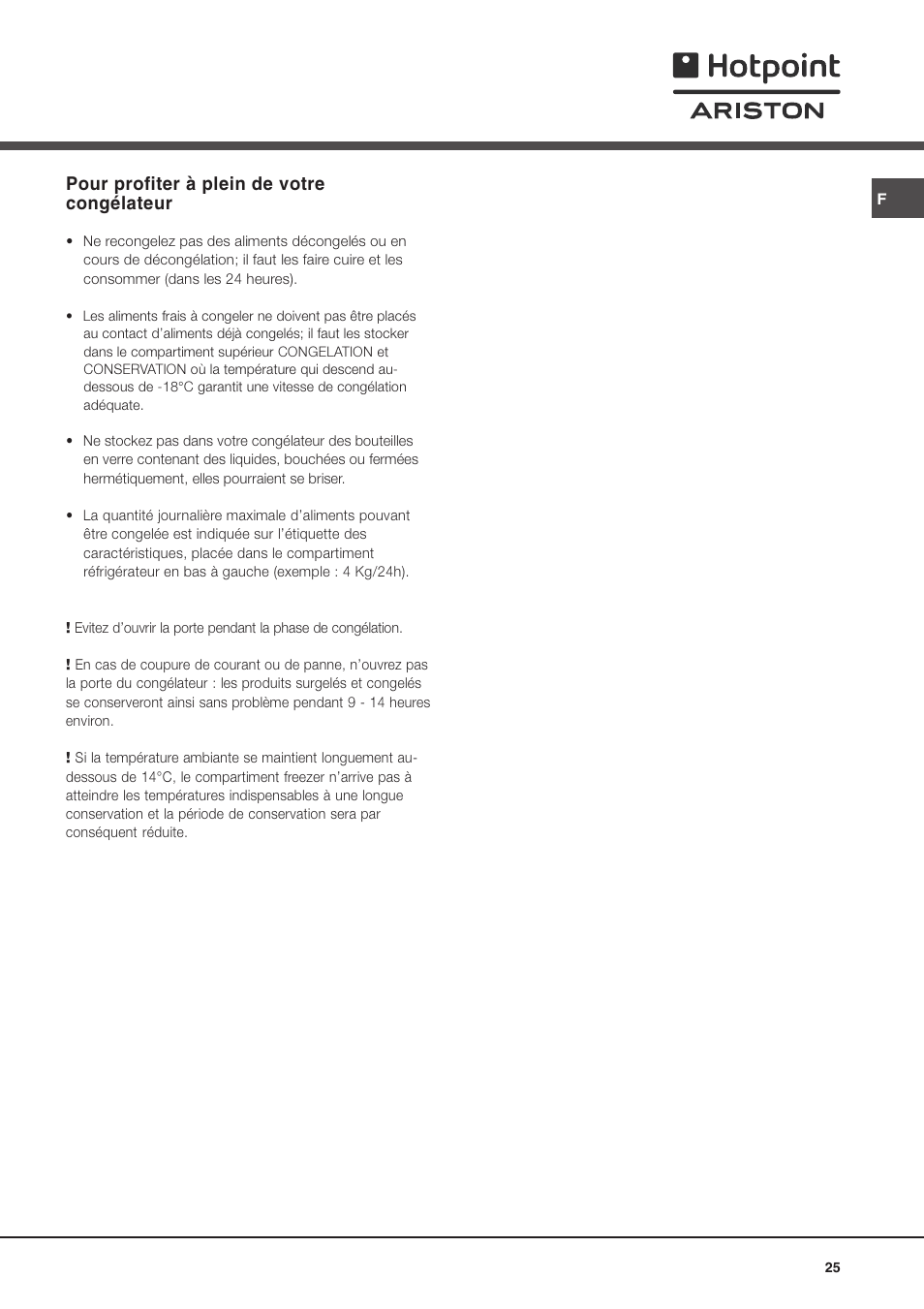 Pour profiter à plein de votre congélateur | Hotpoint Ariston Doppia Porta BDZ M 330 IX-HA User Manual | Page 25 / 72