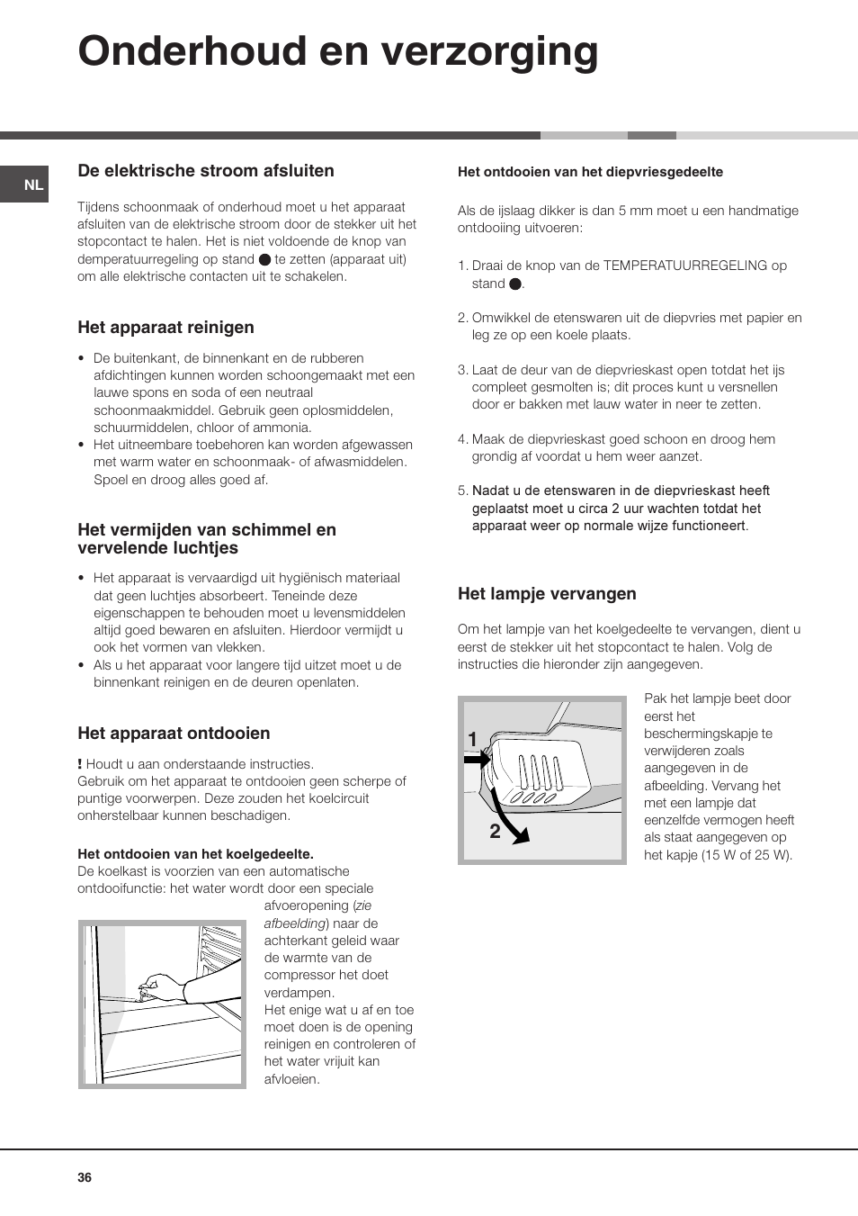 Onderhoud en verzorging | Hotpoint Ariston Doppia Porta BDZ M 330 IX-HA User Manual | Page 36 / 72