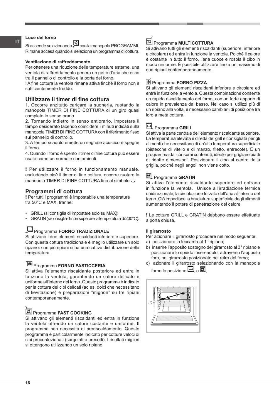 Utilizzare il timer di fine cottura, Programmi di cottura | Hotpoint Ariston CP77SP2-HA S User Manual | Page 16 / 64