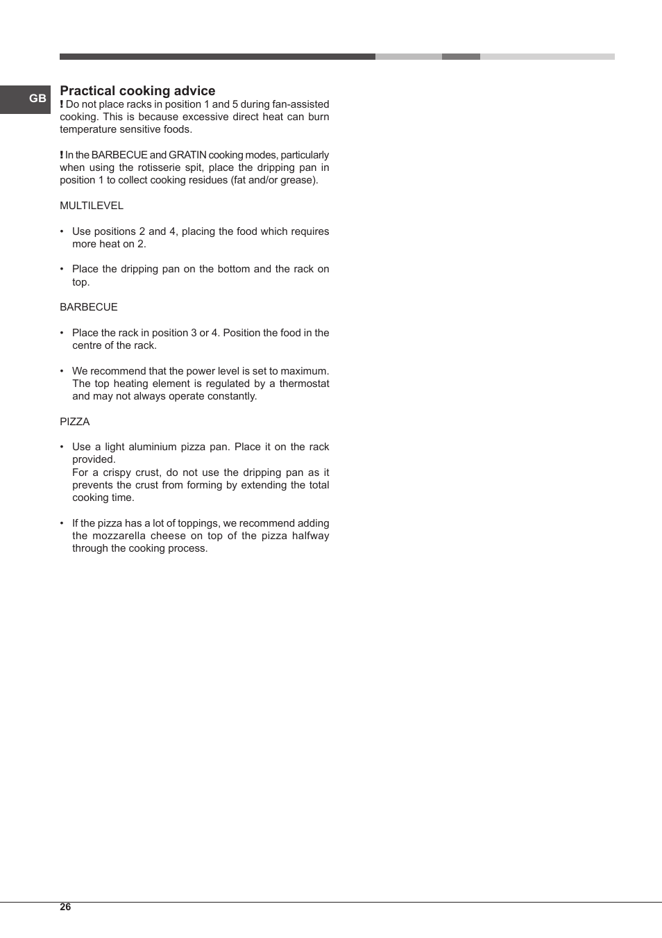 Practical cooking advice | Hotpoint Ariston CP77SP2-HA S User Manual | Page 26 / 64