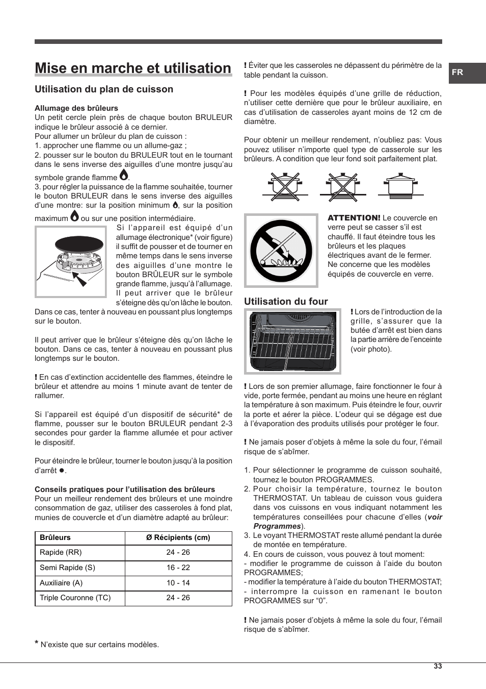 Mise en marche et utilisation, Utilisation du plan de cuisson, Utilisation du four | Hotpoint Ariston CP77SP2-HA S User Manual | Page 33 / 64
