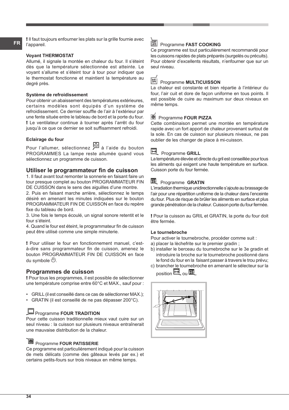Utiliser le programmateur fin de cuisson, Programmes de cuisson | Hotpoint Ariston CP77SP2-HA S User Manual | Page 34 / 64