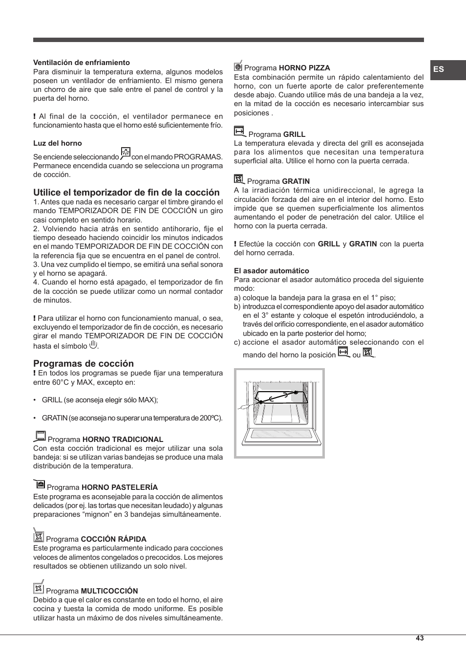 Utilice el temporizador de fin de la cocción, Programas de cocción | Hotpoint Ariston CP77SP2-HA S User Manual | Page 43 / 64