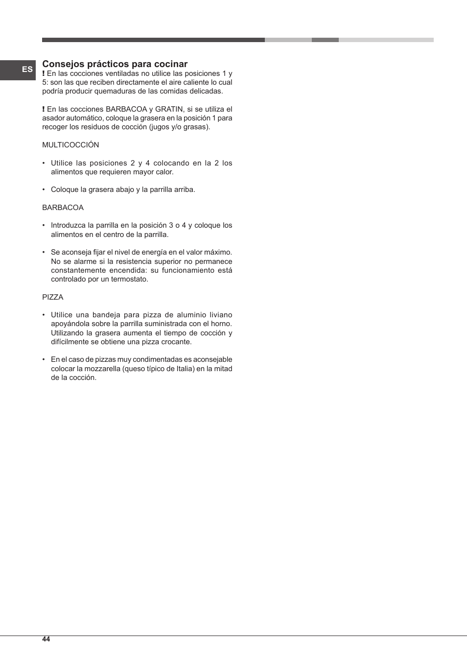Consejos prácticos para cocinar | Hotpoint Ariston CP77SP2-HA S User Manual | Page 44 / 64