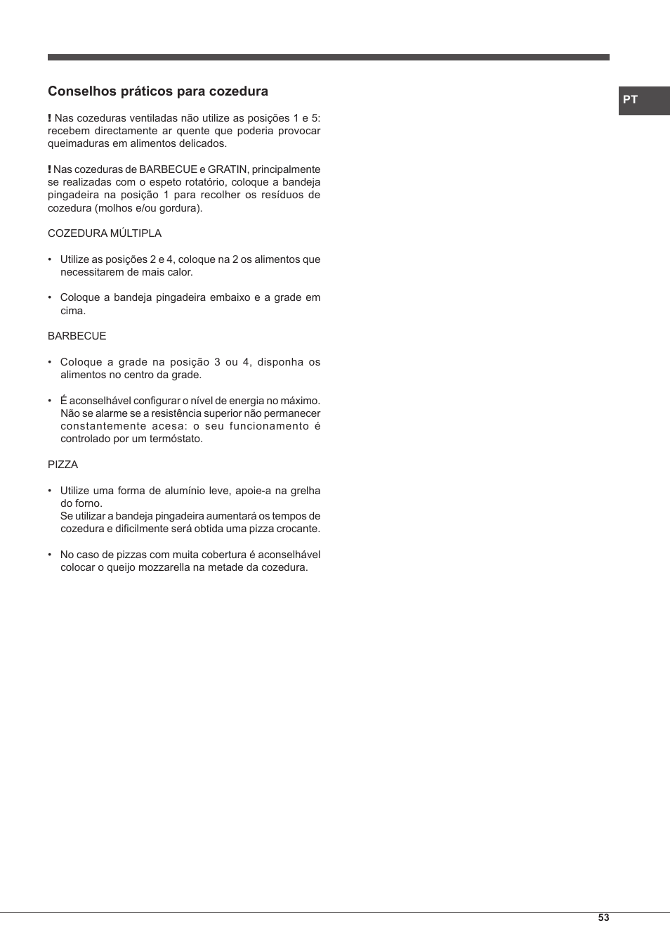 Conselhos práticos para cozedura | Hotpoint Ariston CP77SP2-HA S User Manual | Page 53 / 64