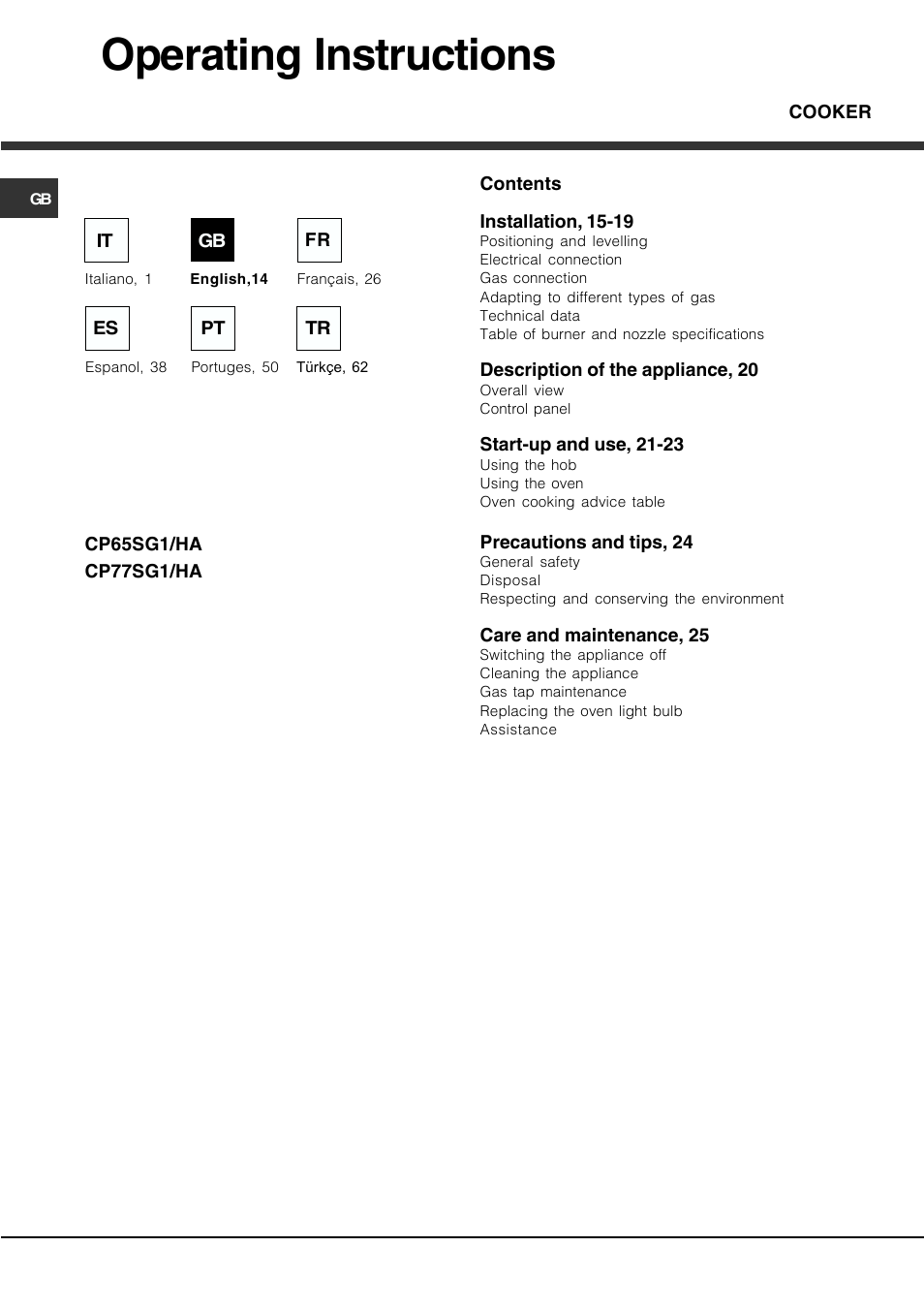 Operating instructions | Hotpoint Ariston CP77SG1-HA User Manual | Page 14 / 76