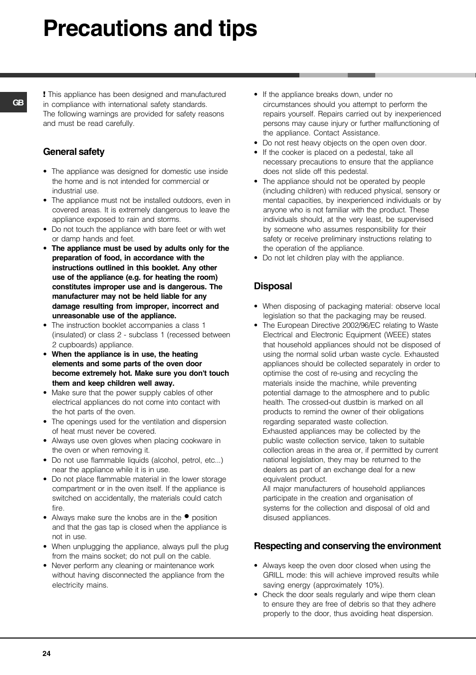 Precautions and tips | Hotpoint Ariston CP77SG1-HA User Manual | Page 24 / 76