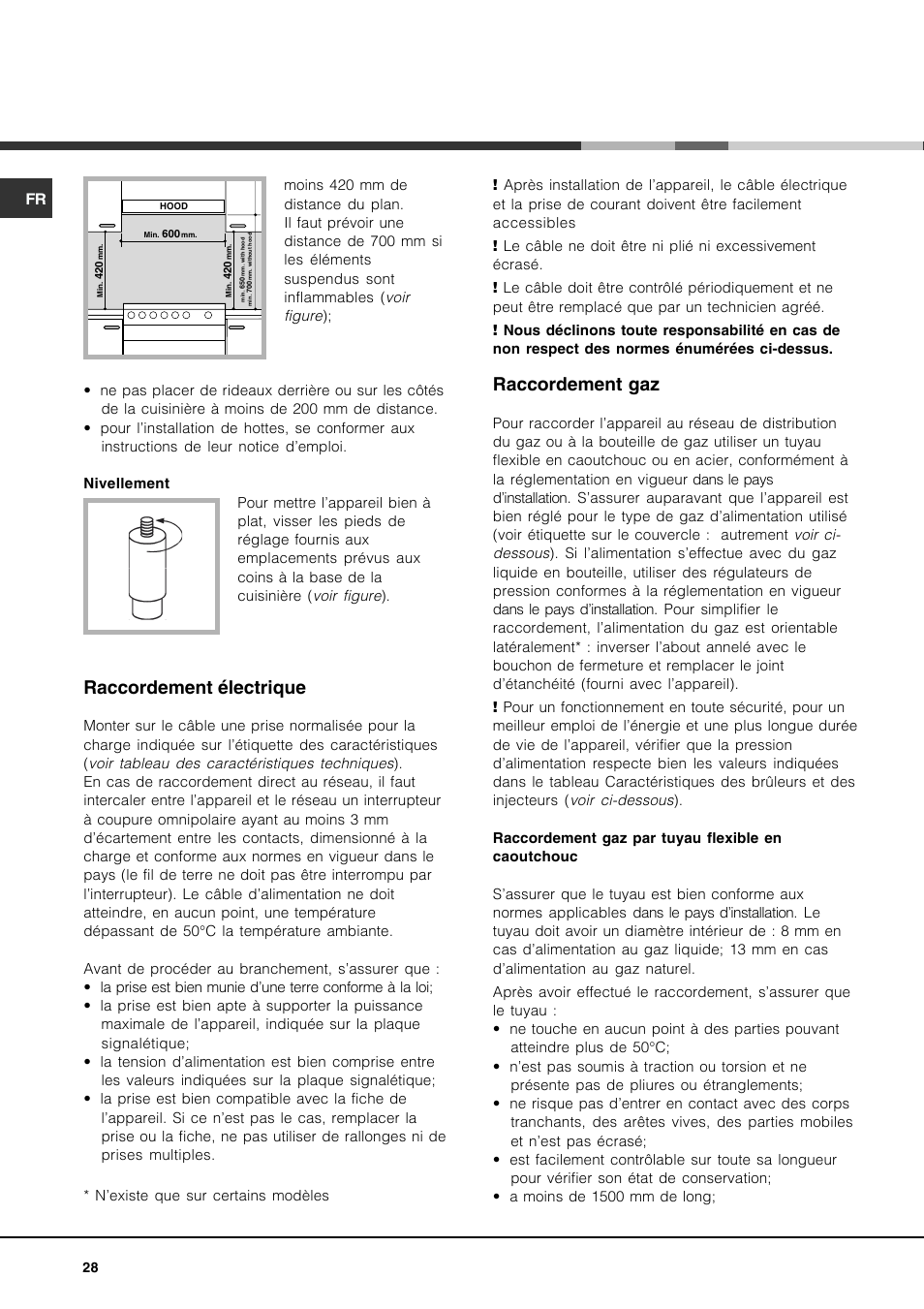 Raccordement électrique, Raccordement gaz | Hotpoint Ariston CP77SG1-HA User Manual | Page 28 / 76