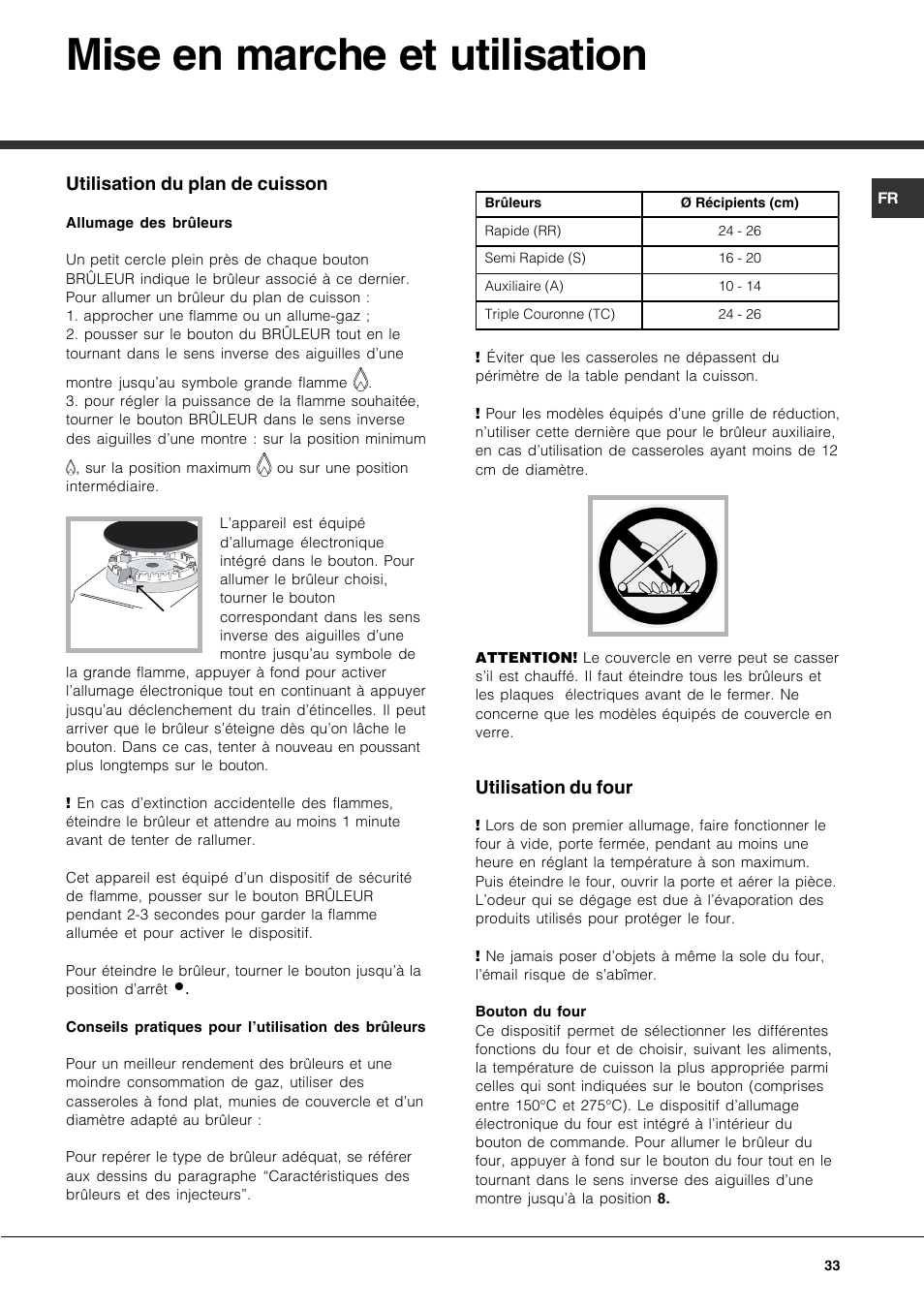 Mise en marche et utilisation | Hotpoint Ariston CP77SG1-HA User Manual | Page 33 / 76