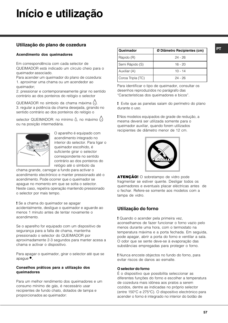 Início e utilização | Hotpoint Ariston CP77SG1-HA User Manual | Page 57 / 76