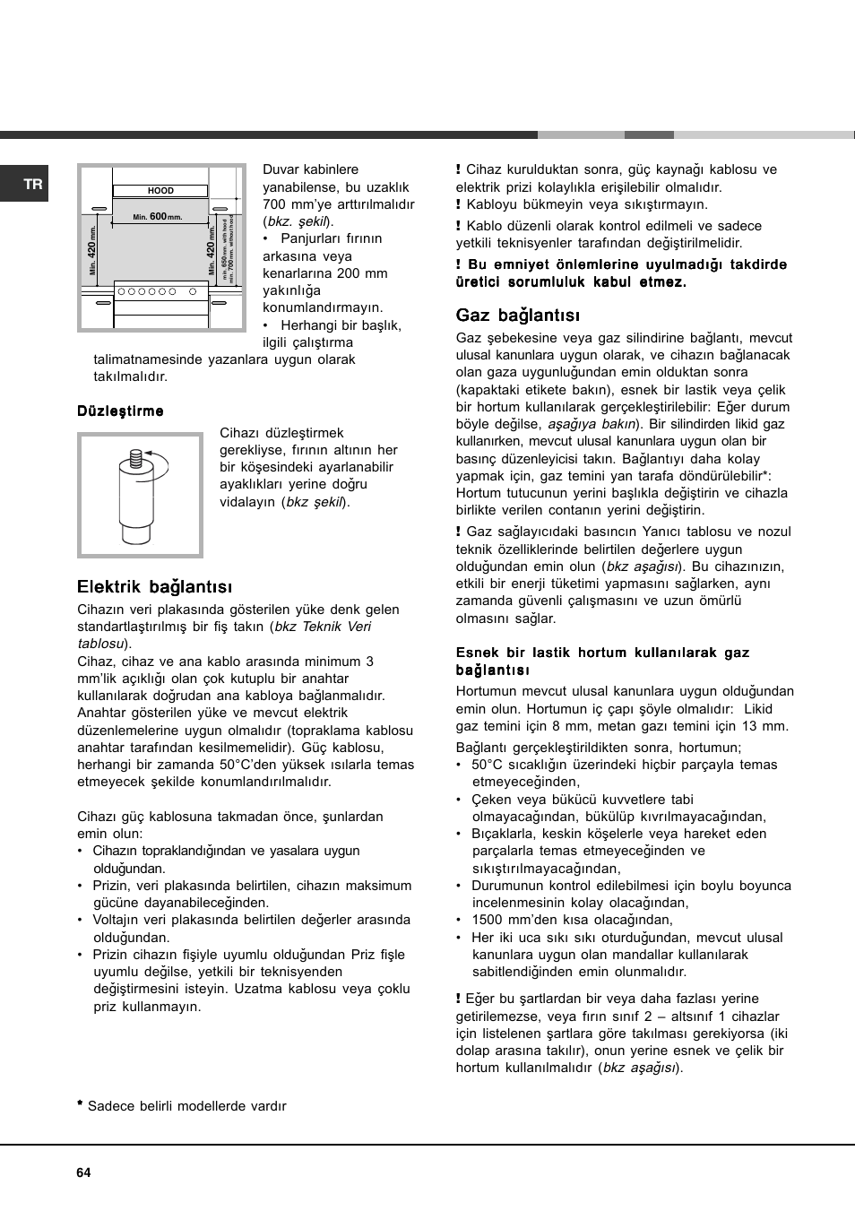 Elektrik baðlantýsý, Gaz baðlantýsý | Hotpoint Ariston CP77SG1-HA User Manual | Page 64 / 76
