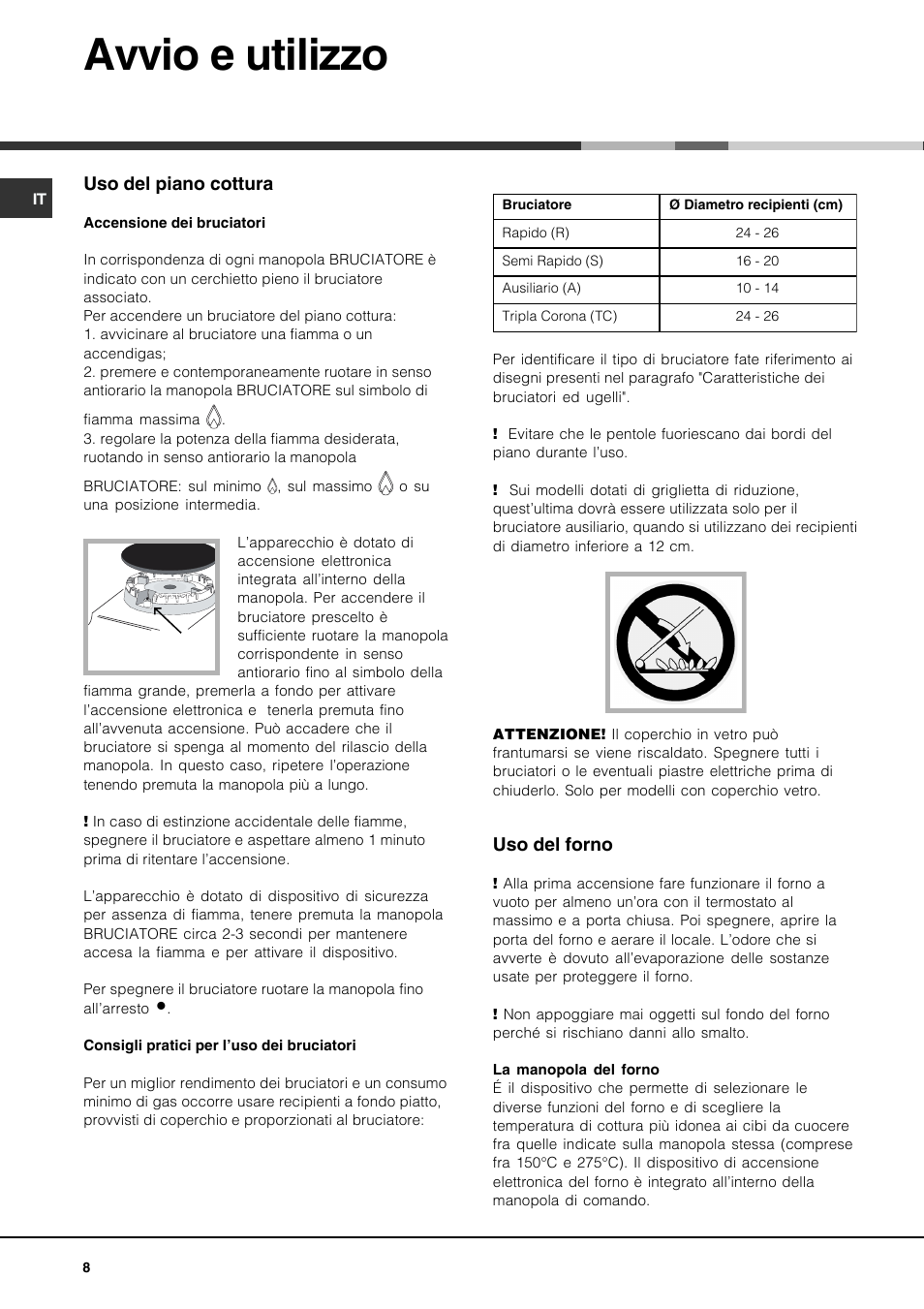 Avvio e utilizzo | Hotpoint Ariston CP77SG1-HA User Manual | Page 8 / 76