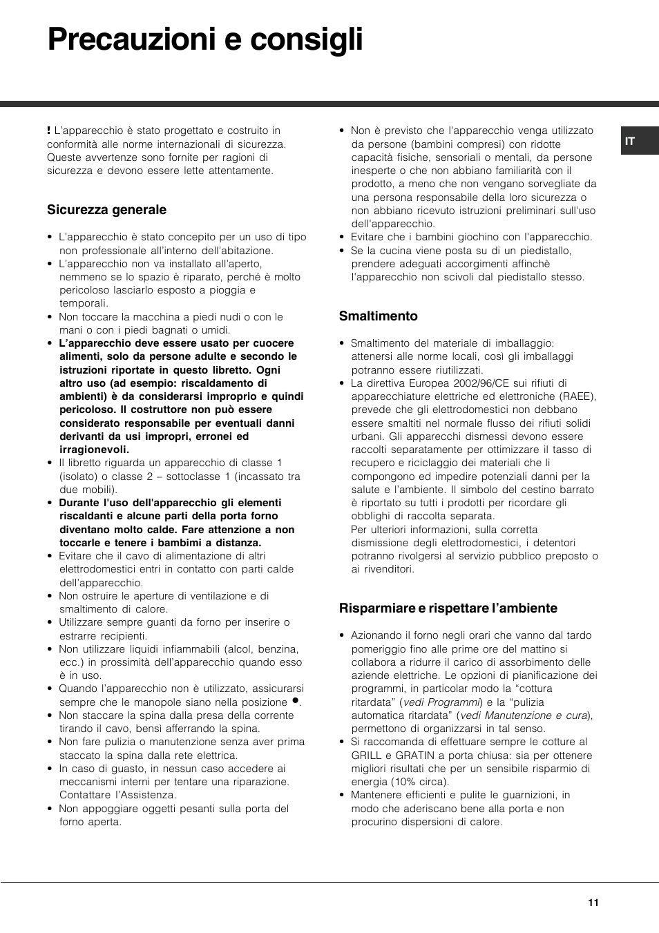 Precauzioni e consigli | Hotpoint Ariston CP77SP2-HA User Manual | Page 11 / 76