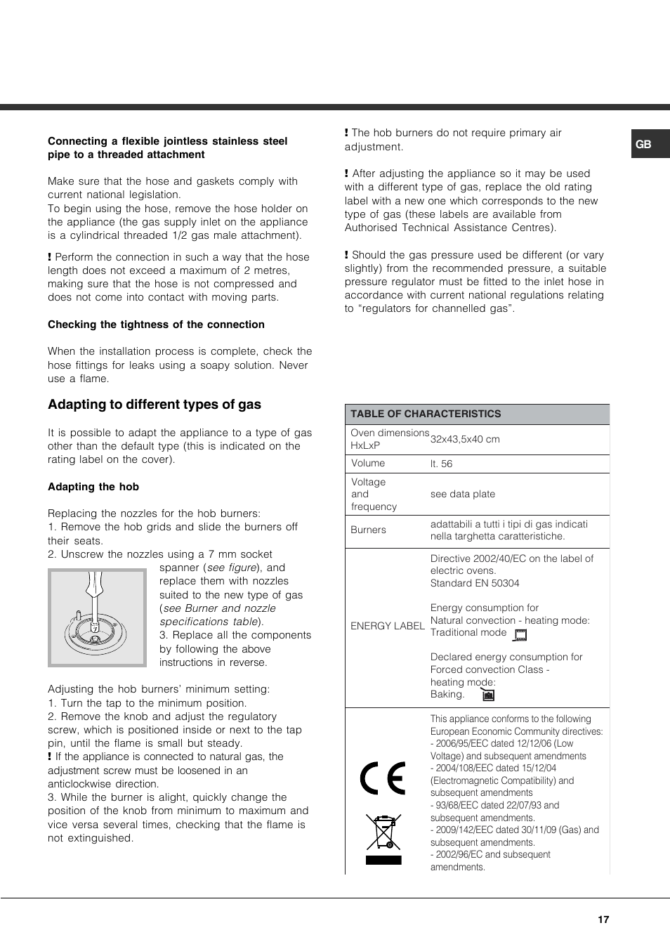 Adapting to different types of gas | Hotpoint Ariston CP77SP2-HA User Manual | Page 17 / 76
