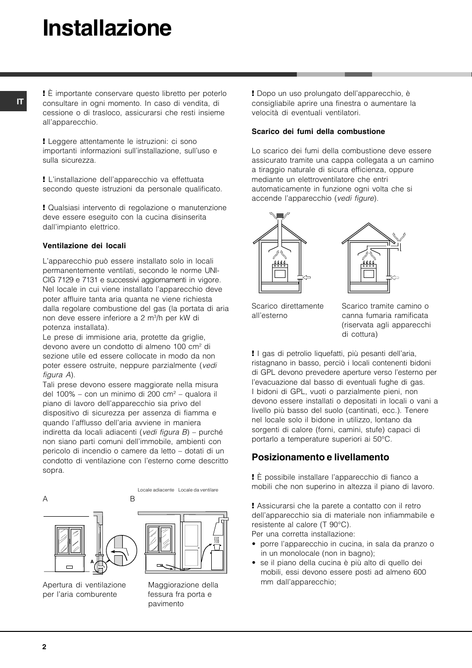 Installazione, Posizionamento e livellamento | Hotpoint Ariston CP77SP2-HA User Manual | Page 2 / 76