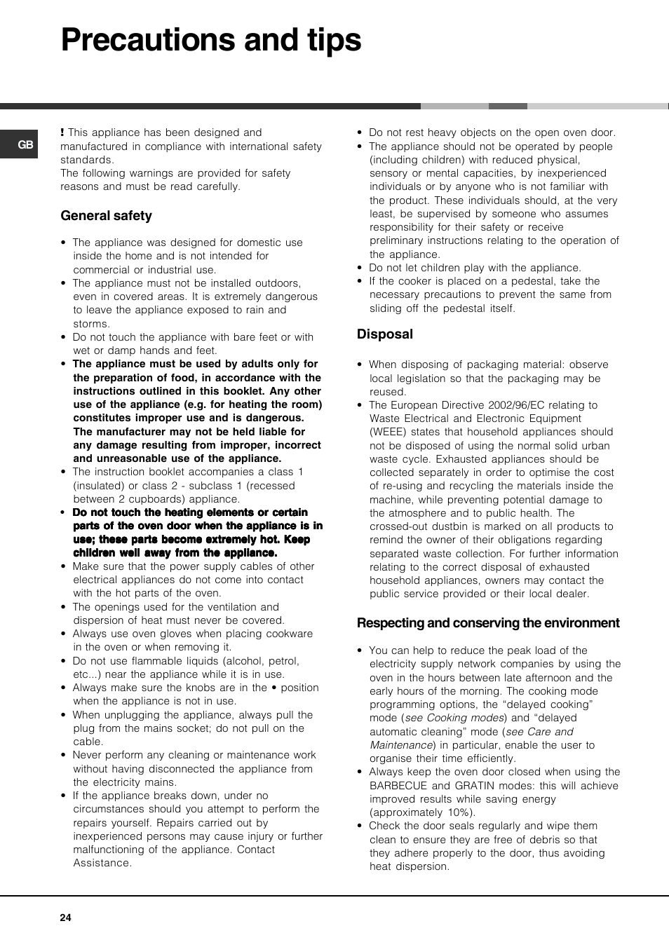 Precautions and tips | Hotpoint Ariston CP77SP2-HA User Manual | Page 24 / 76