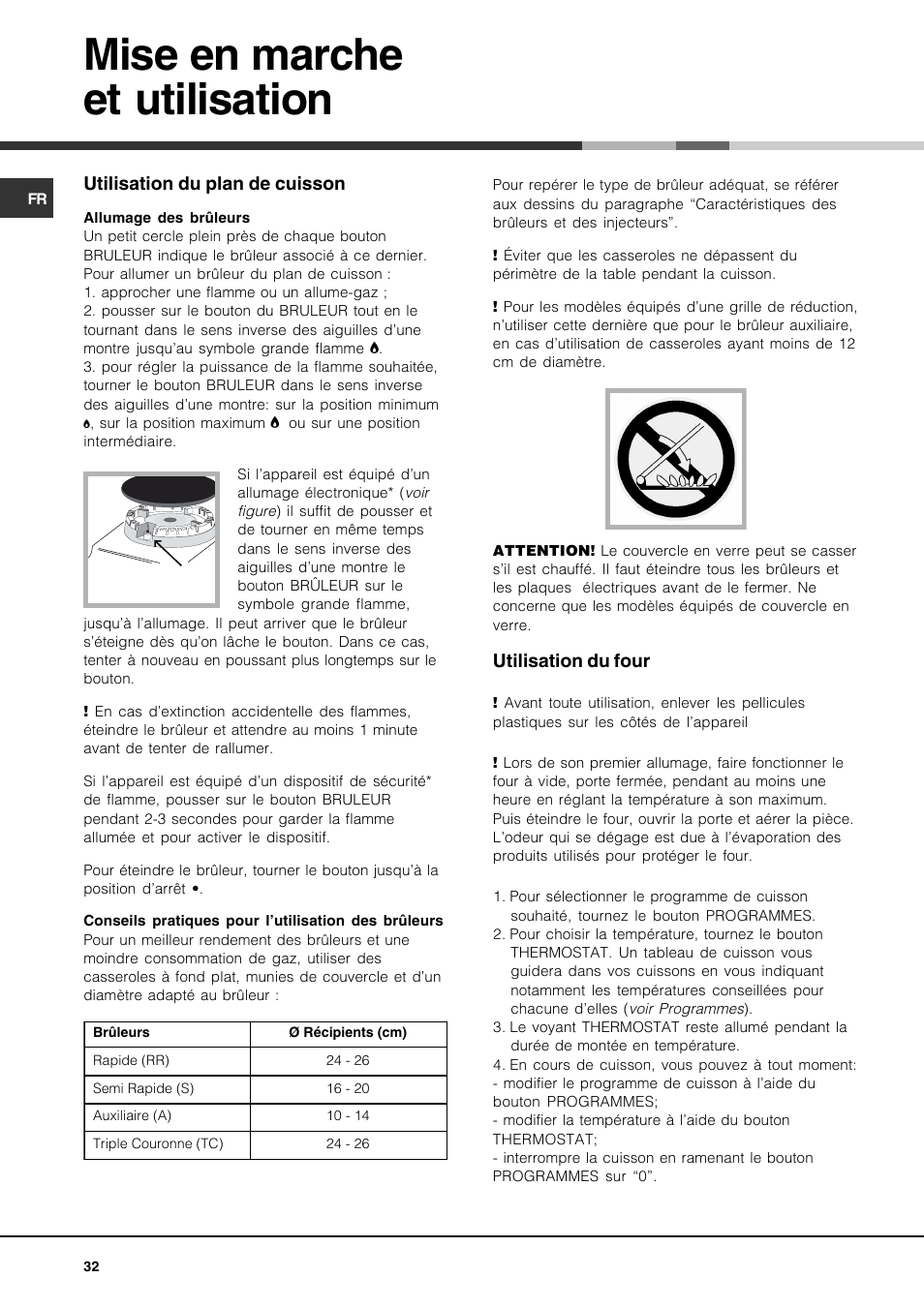 Mise en marche et utilisation | Hotpoint Ariston CP77SP2-HA User Manual | Page 32 / 76