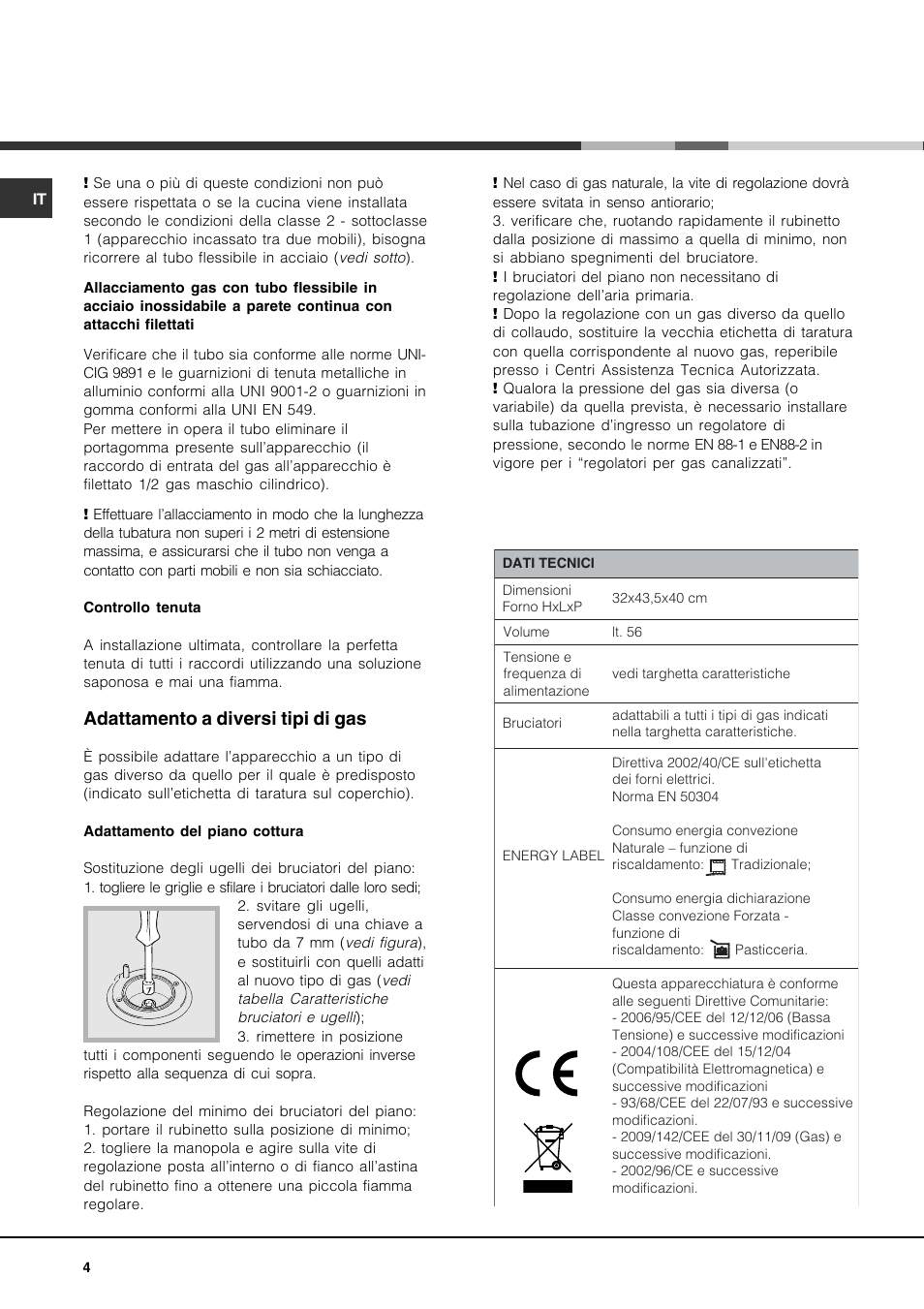 Adattamento a diversi tipi di gas | Hotpoint Ariston CP77SP2-HA User Manual | Page 4 / 76