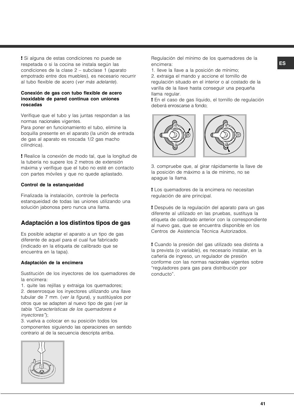 Adaptación a los distintos tipos de gas | Hotpoint Ariston CP77SP2-HA User Manual | Page 41 / 76