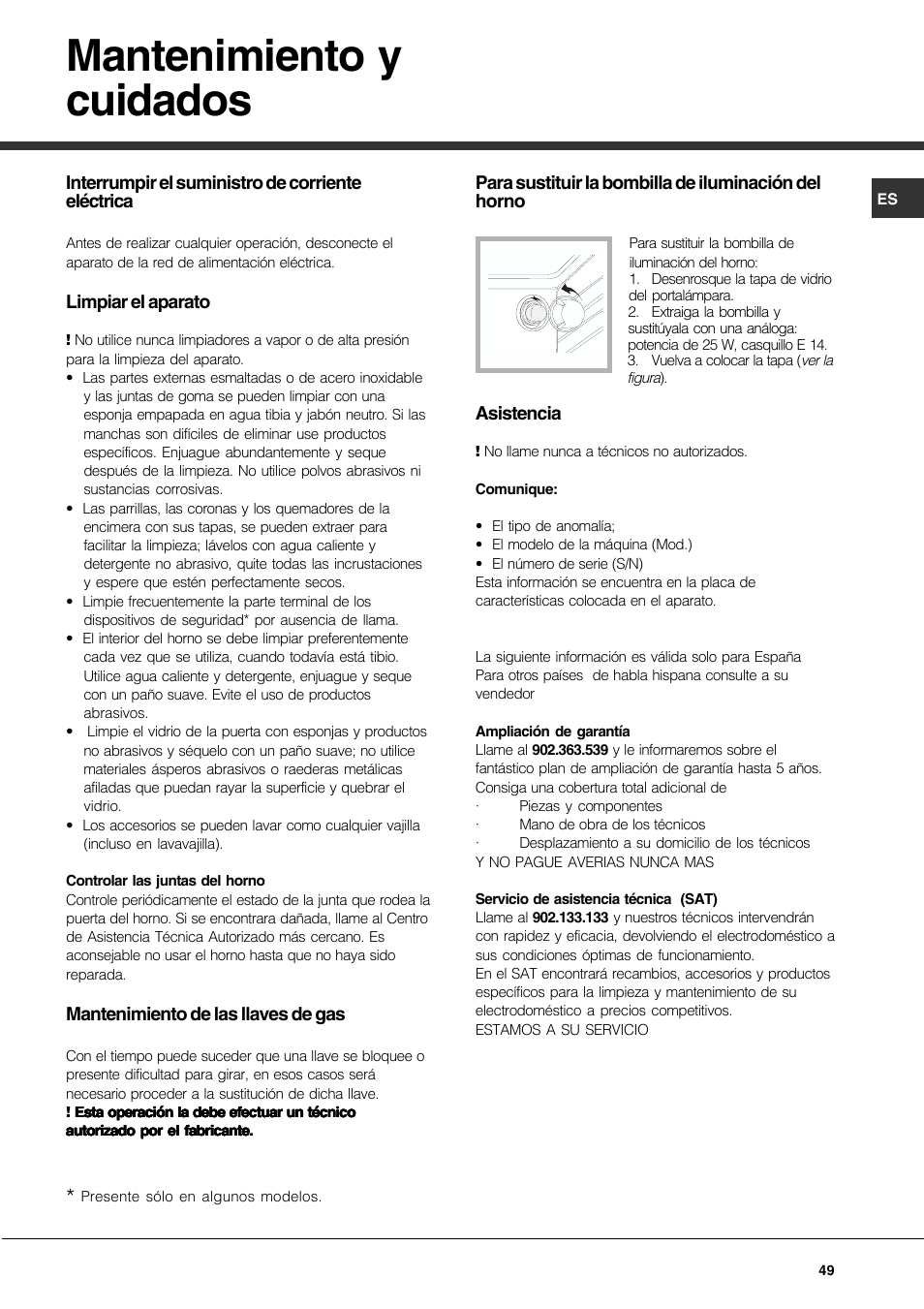 Mantenimiento y cuidados | Hotpoint Ariston CP77SP2-HA User Manual | Page 49 / 76