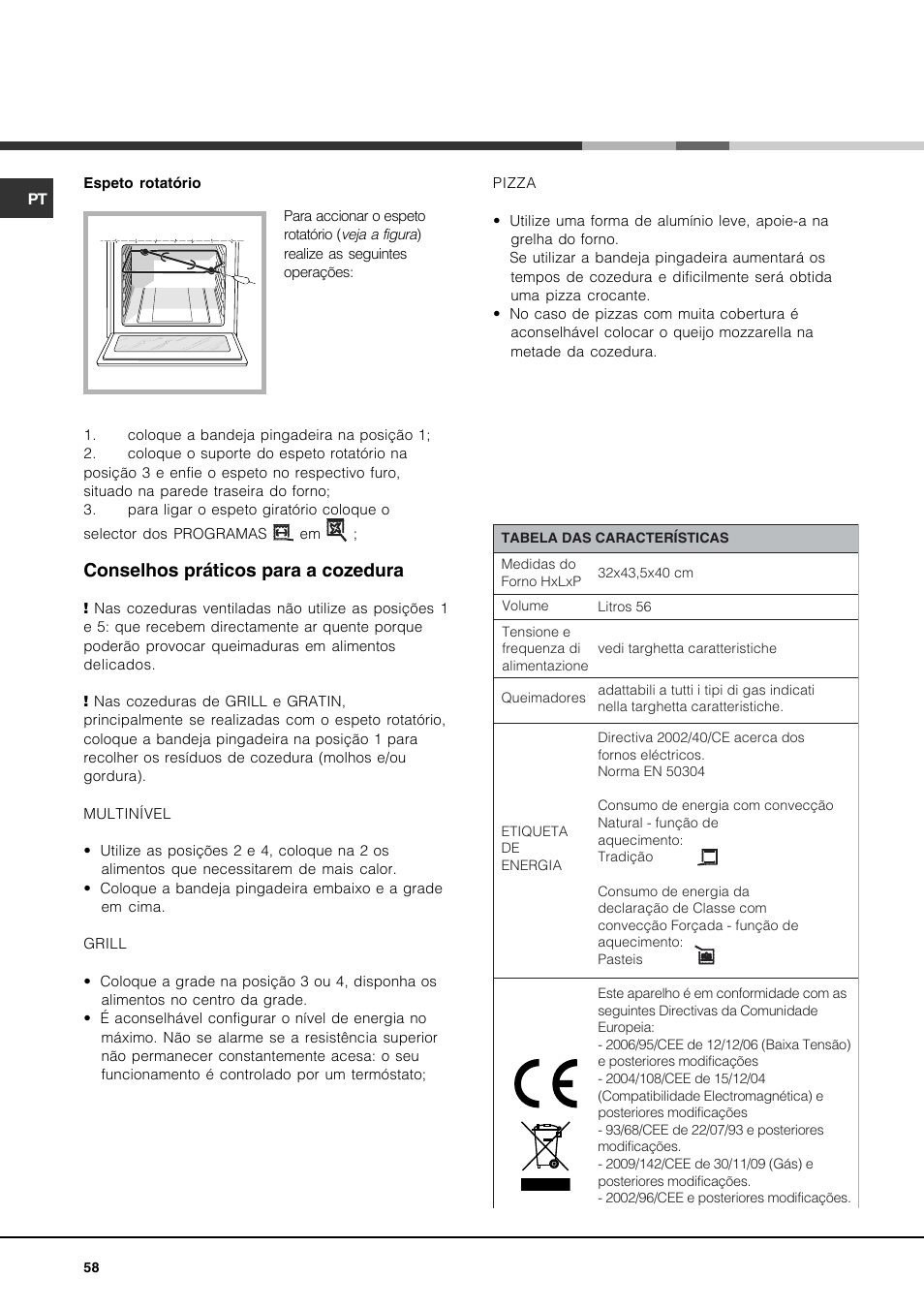 Conselhos práticos para a cozedura | Hotpoint Ariston CP77SP2-HA User Manual | Page 58 / 76