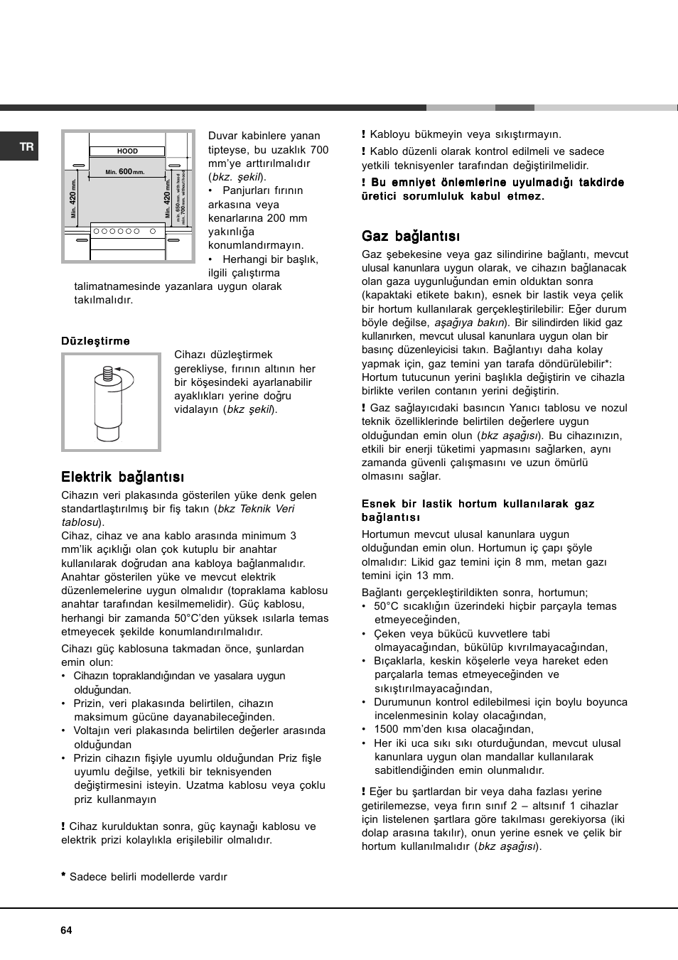 Elektrik baðlantýsý, Gaz baðlantýsý | Hotpoint Ariston CP77SP2-HA User Manual | Page 64 / 76