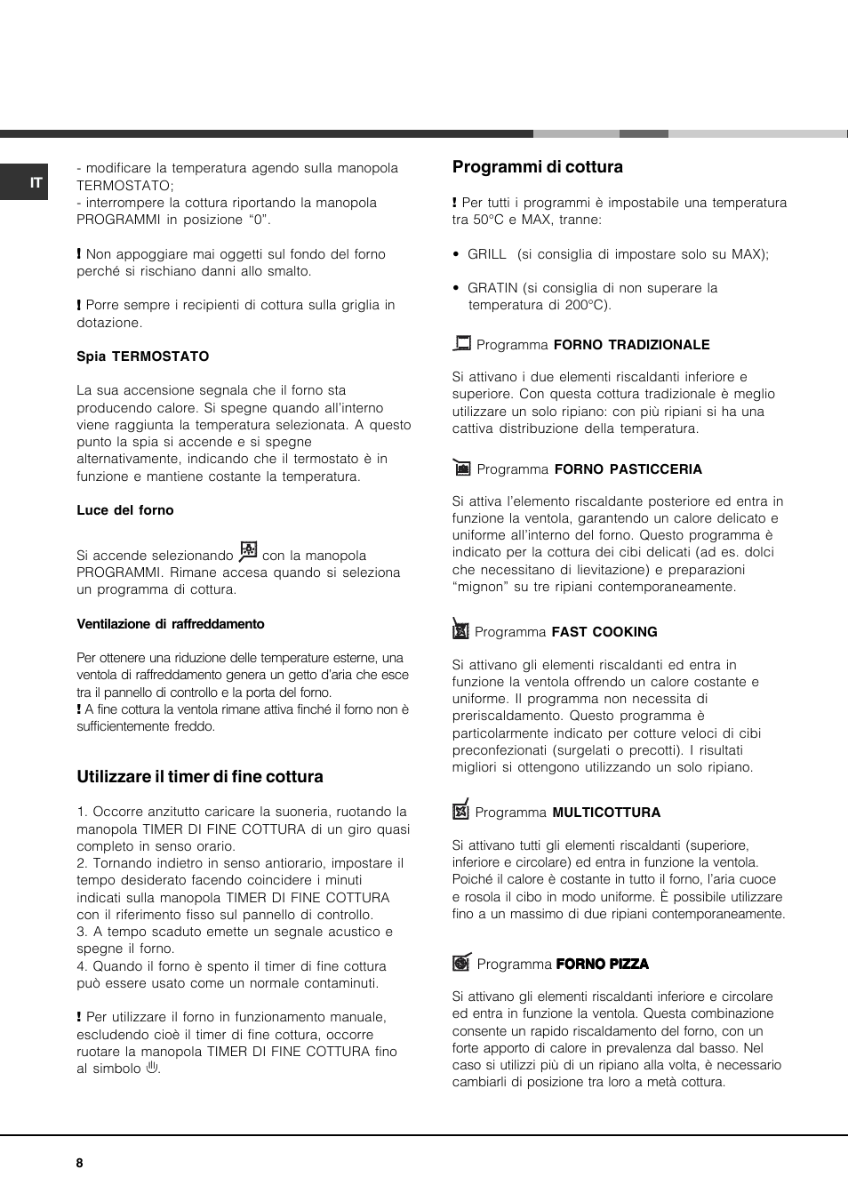 Utilizzare il timer di fine cottura, Programmi di cottura | Hotpoint Ariston CP77SP2-HA User Manual | Page 8 / 76
