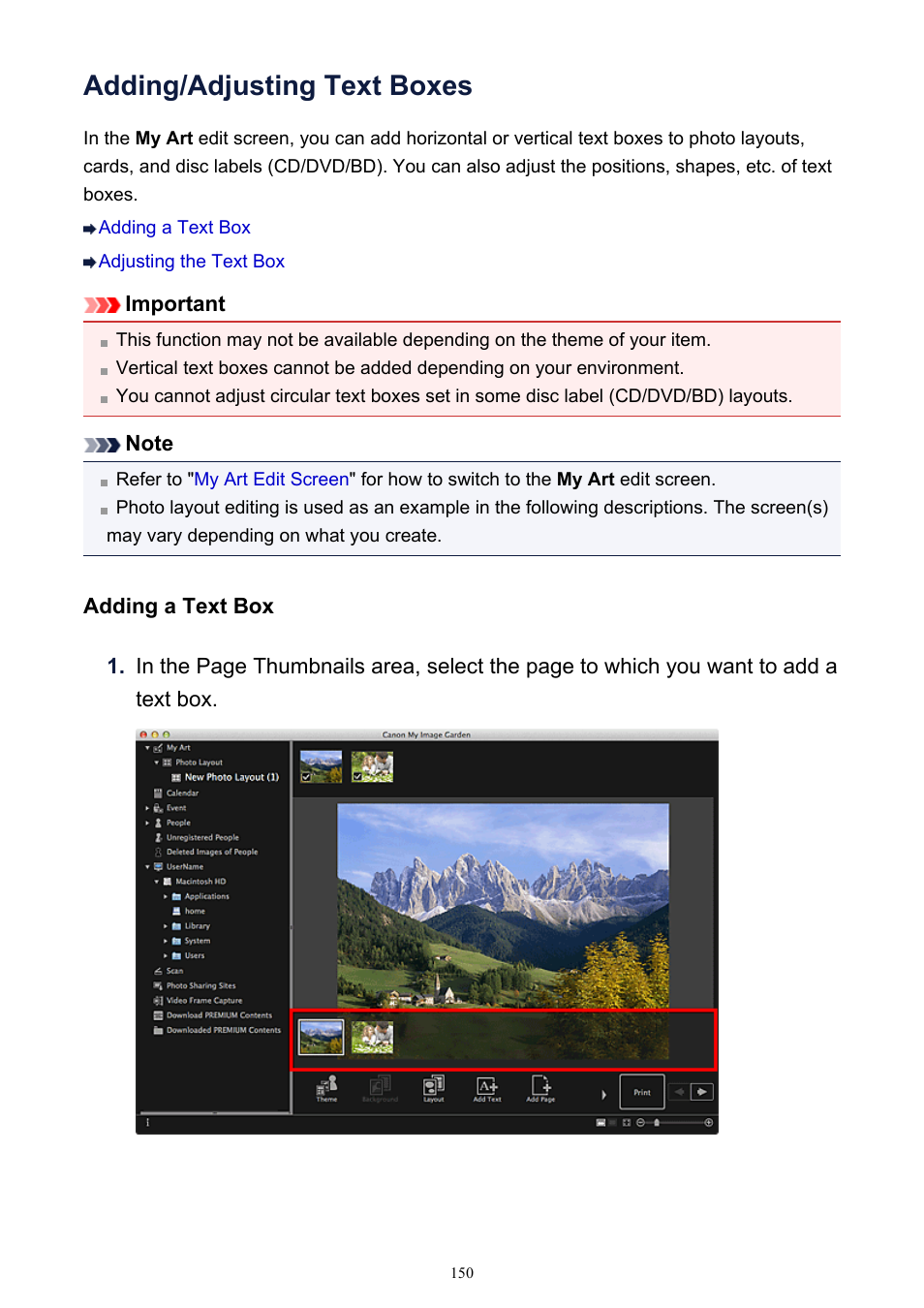 Adding/adjusting text boxes, For details | Canon PIXMA MG2440 User Manual | Page 150 / 335