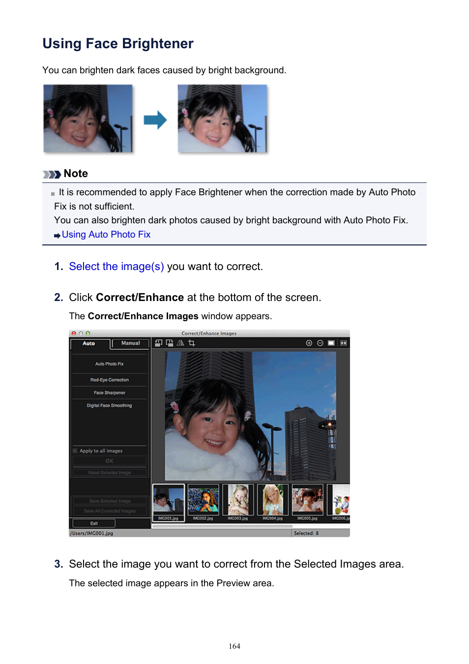 Using face brightener | Canon PIXMA MG2440 User Manual | Page 164 / 335
