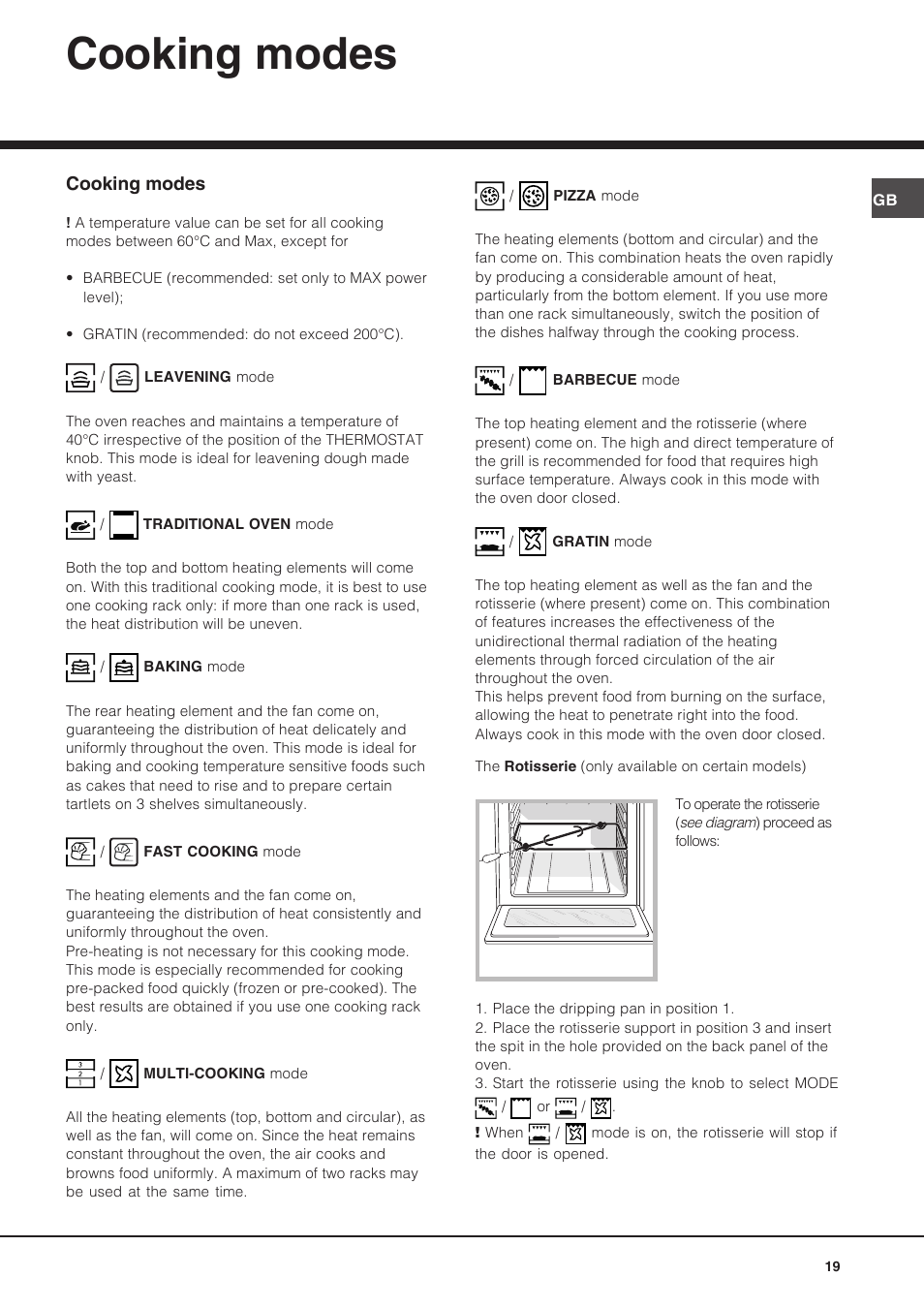 Cooking modes | Hotpoint Ariston Diamond FD 83.1 (MR)-HA User Manual | Page 19 / 68