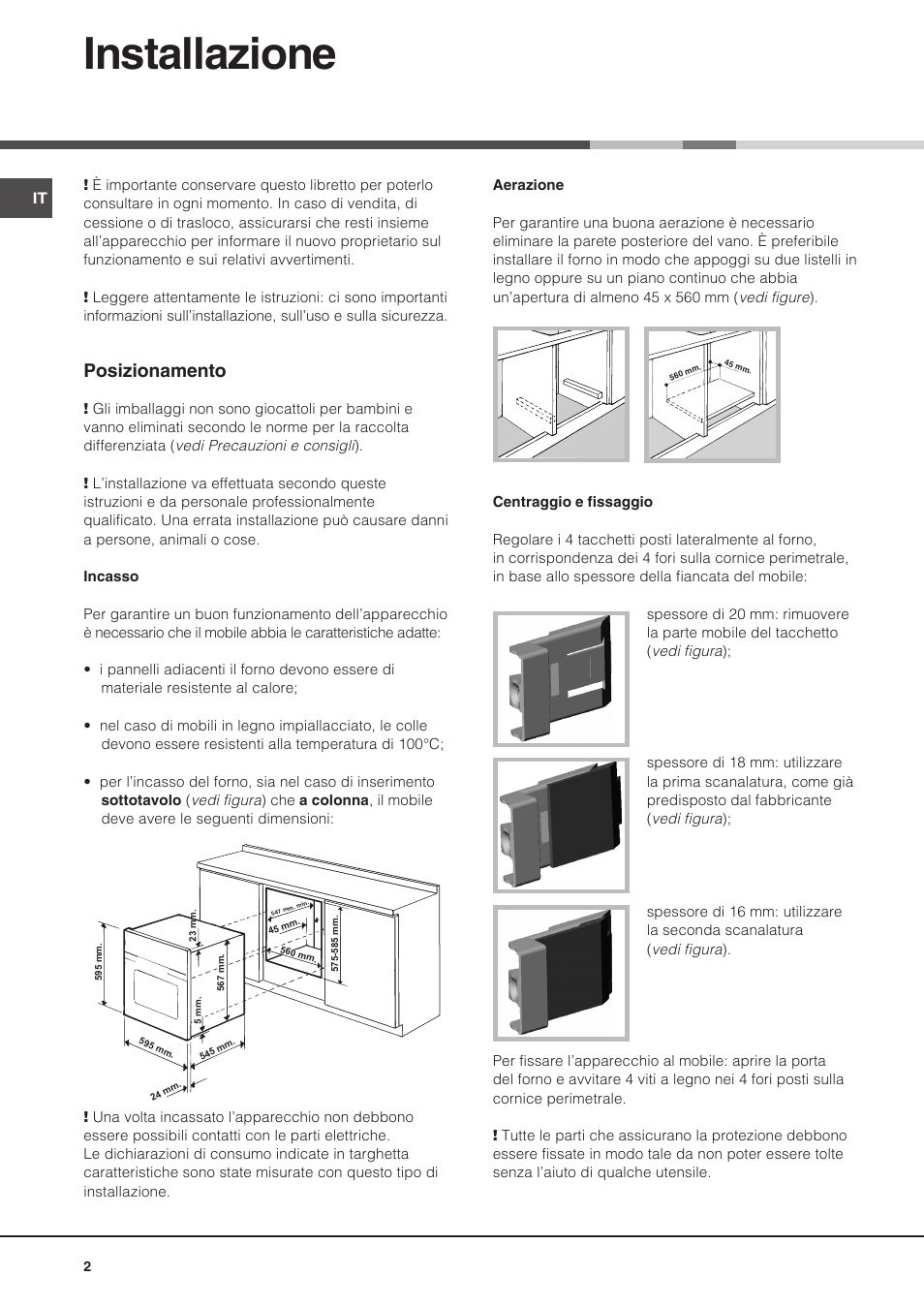 Installazione, Posizionamento | Hotpoint Ariston Diamond FD 83.1 (MR)-HA User Manual | Page 2 / 68