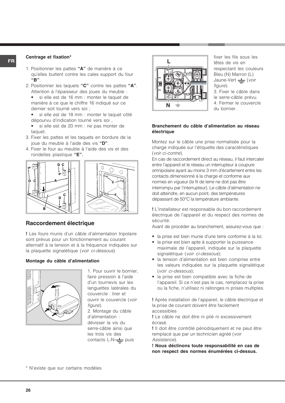 Raccordement électrique | Hotpoint Ariston Diamond FD 83.1 (MR)-HA User Manual | Page 26 / 68