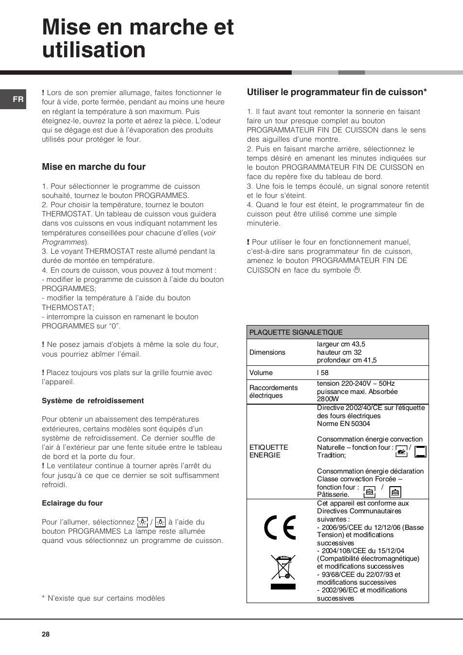 Mise en marche et utilisation | Hotpoint Ariston Diamond FD 83.1 (MR)-HA User Manual | Page 28 / 68