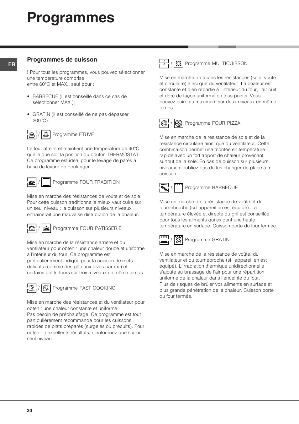 Programmes | Hotpoint Ariston Diamond FD 83.1 (MR)-HA User Manual | Page 30 / 68