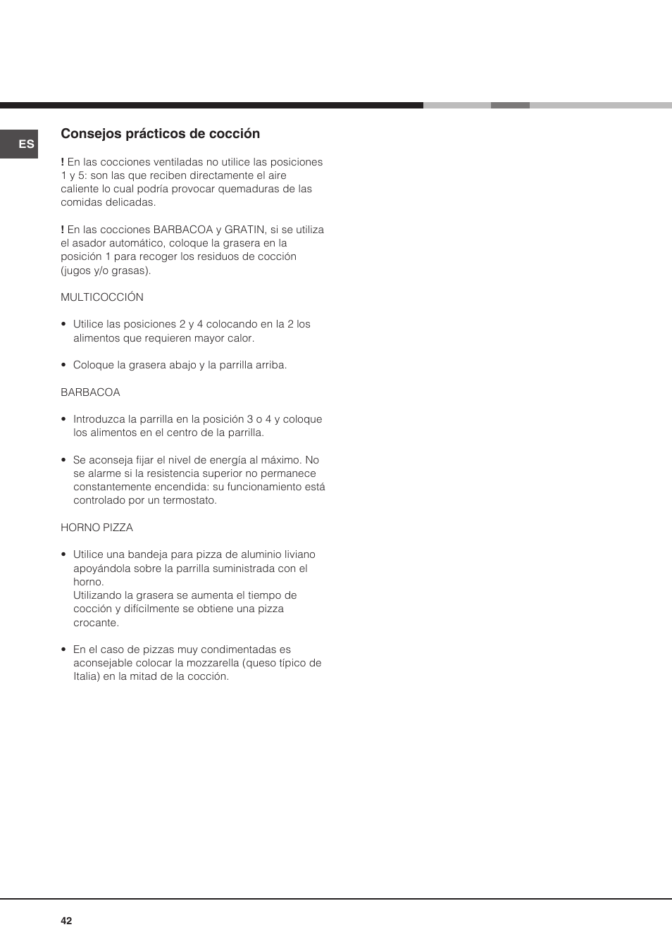 Consejos prácticos de cocción | Hotpoint Ariston Diamond FD 83.1 (MR)-HA User Manual | Page 42 / 68